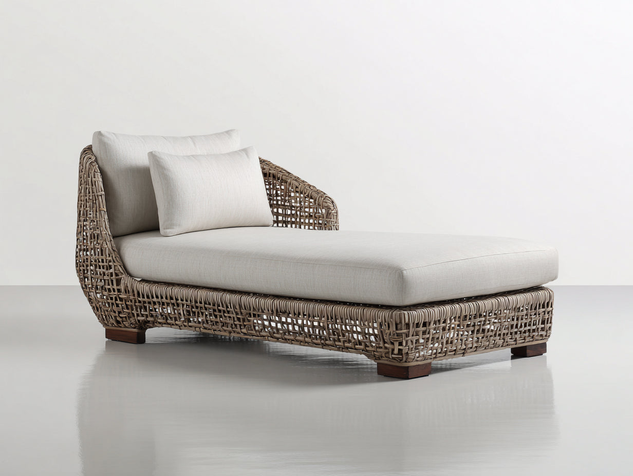 Tumbonas de ratán trenzado 205x85x88 cm beige y marrón natural para exterior estilo natural