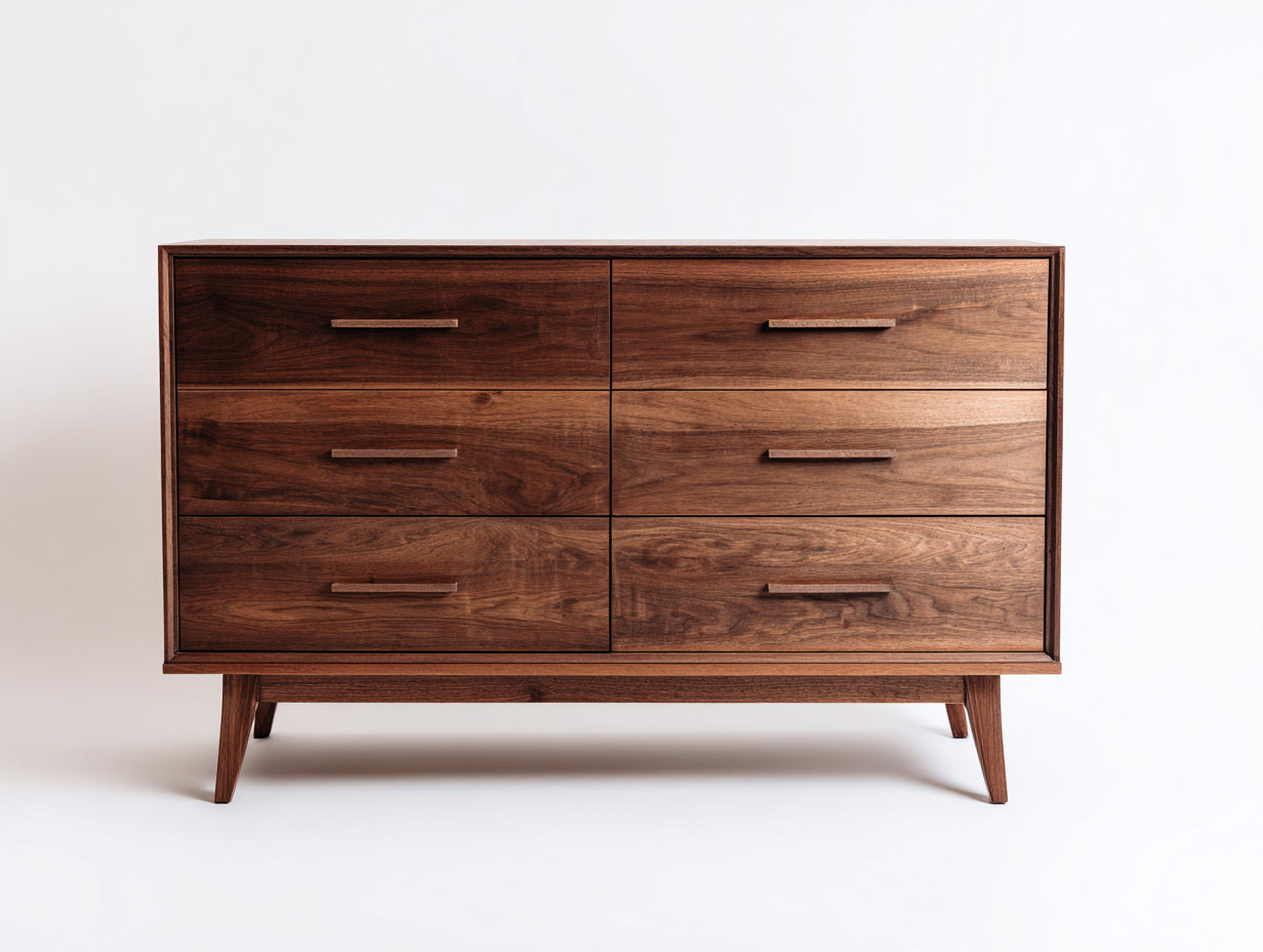 Cómodas de madera manufacturada 148x44x74 cm - marrón nogal - 6 cajones