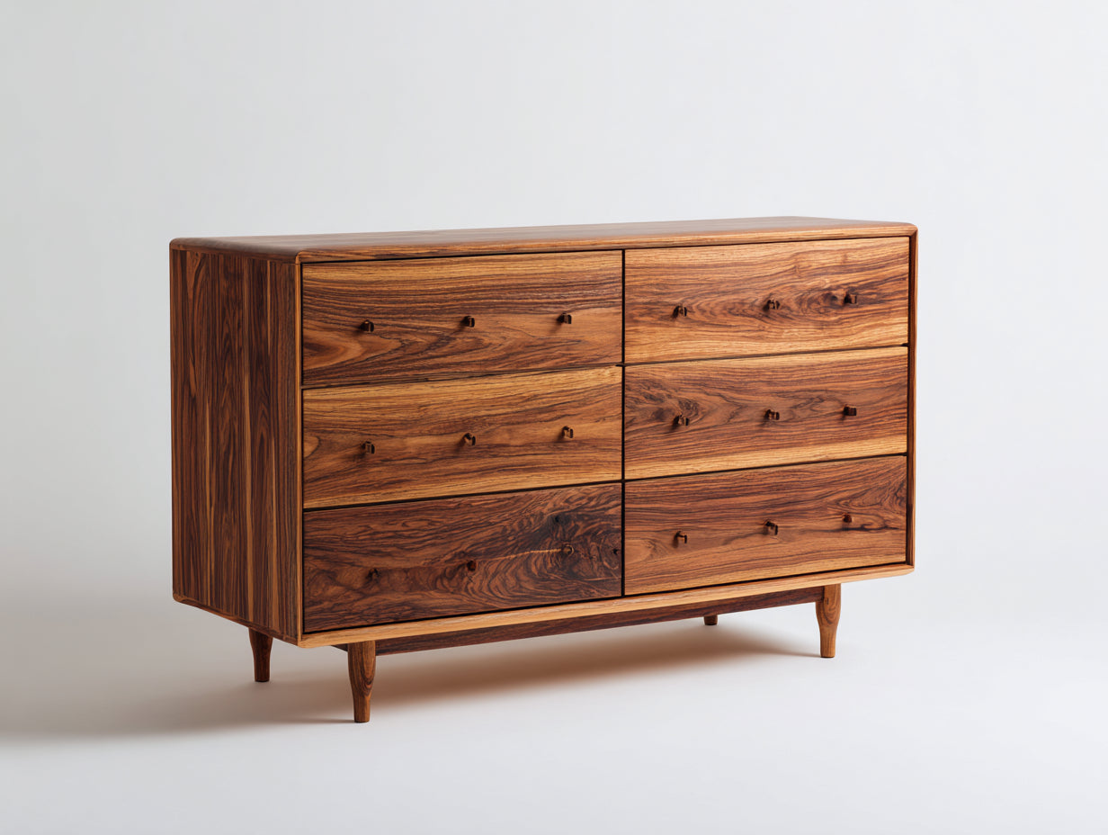 Cómodas de madera 150 x 45 x 82 cm - marrón nogal - diseño retro con 6 cajones