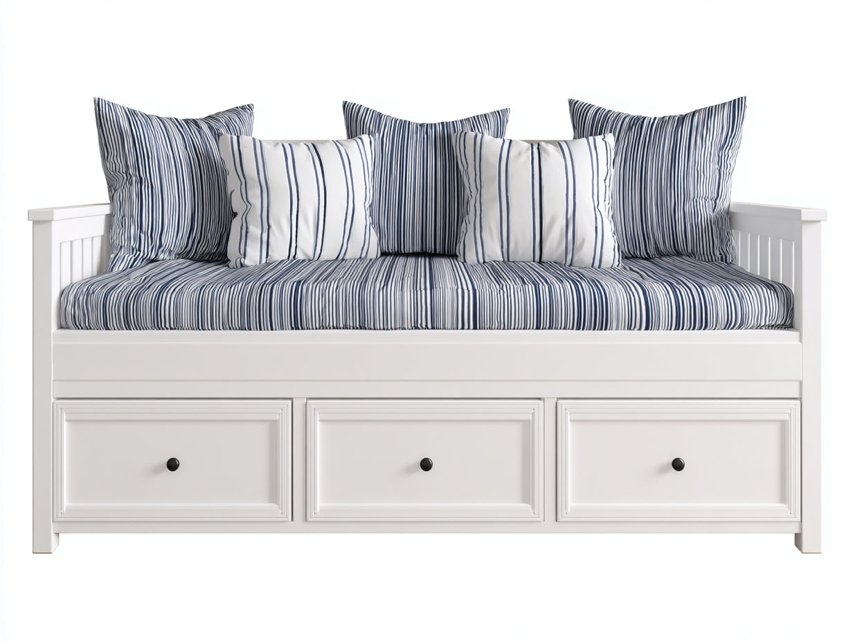 Sofás cama de madera manufacturada 205x88x86 cm - blanco-azul-negro - 3 cajones