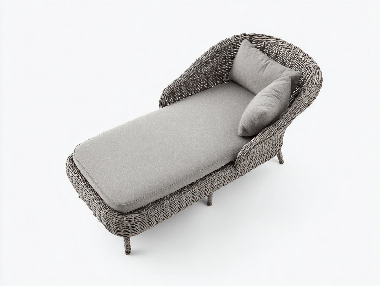 Tumbonas de ratán sintético 200x78x86 cm gris claro para exterior con cojín acolchado estilo relajado