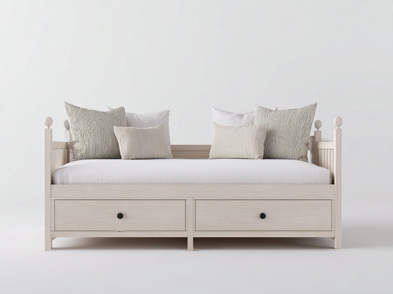 Sofás cama de madera con 2 cajones 212x96x90 cm blanco lavado para dormitorio estilo rústico