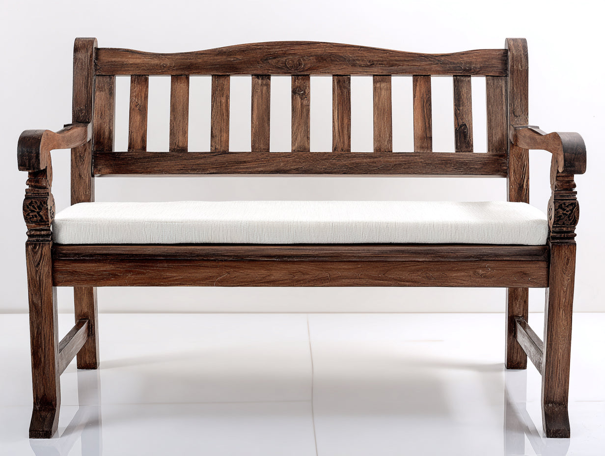 Bancos de jardín de madera maciza 150x60x98 cm - marrón oscuro-blanco - respaldo alto con cojín