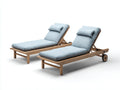 Juego de 2 tumbonas de madera con respaldo ajustable y ruedas 200x72x89 cm marrón natural-azul claro para jardín diseño moderno