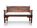 Bancos de jardín de madera maciza 180x66x88 cm - marrón oscuro-blanco - respaldo tallado con cojín