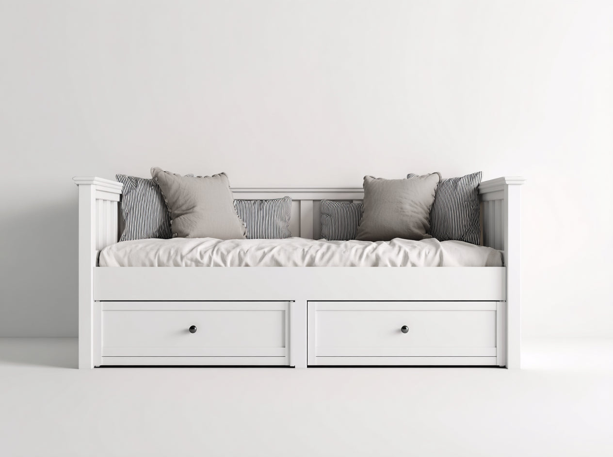 Sofás cama de madera MDF 203x98x91 cm blanco para dormitorio con 2 cajones estilo clásico