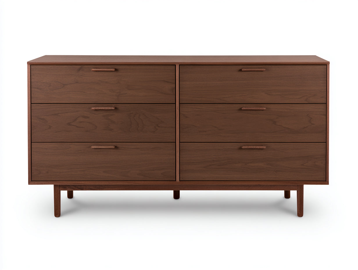 Cómodas de madera con 6 cajones 150x43x82 cm marrón nogal para dormitorio diseño moderno