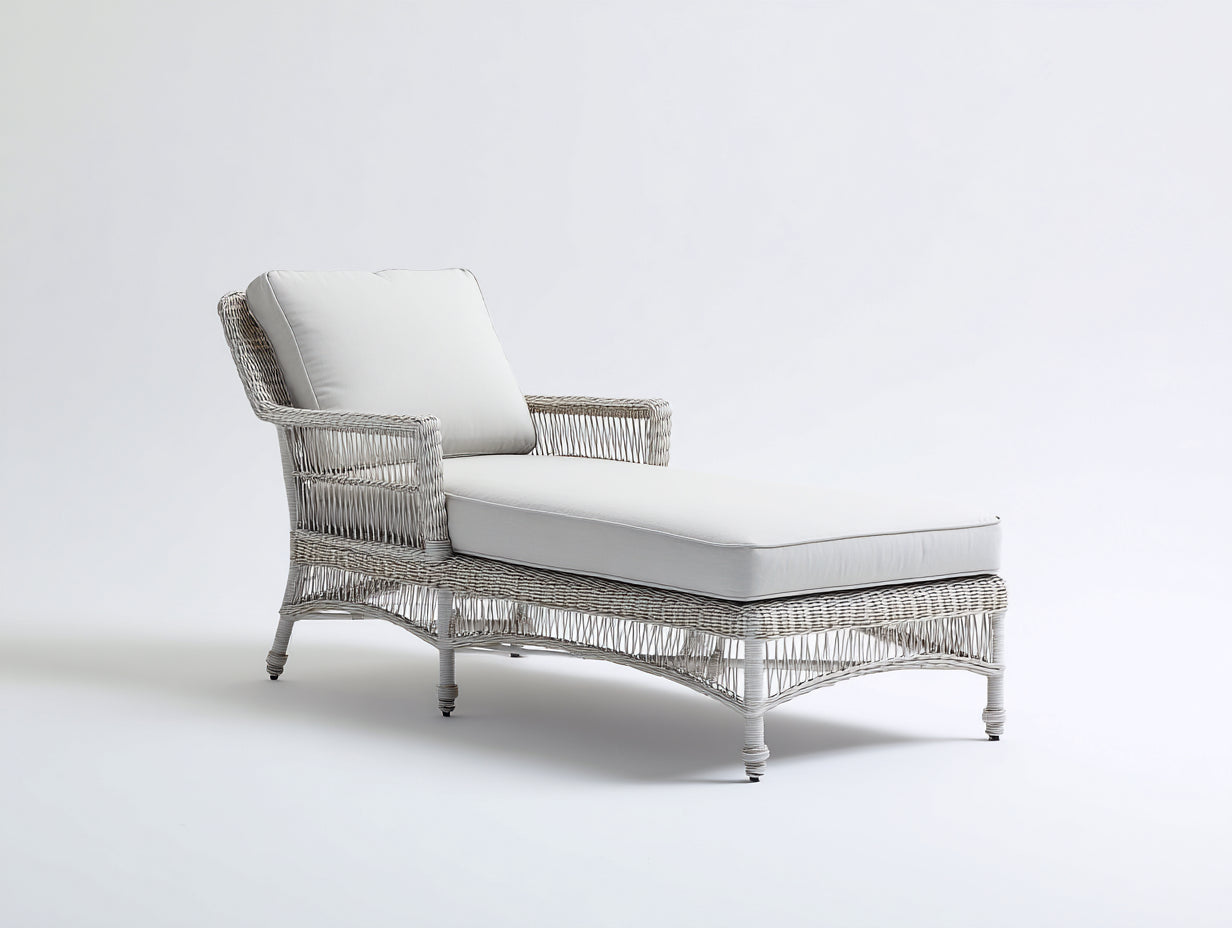 Tumbonas de fibra trenzada 185 x 70 x 82 cm - blanco y gris claro - respaldo inclinado con brazos