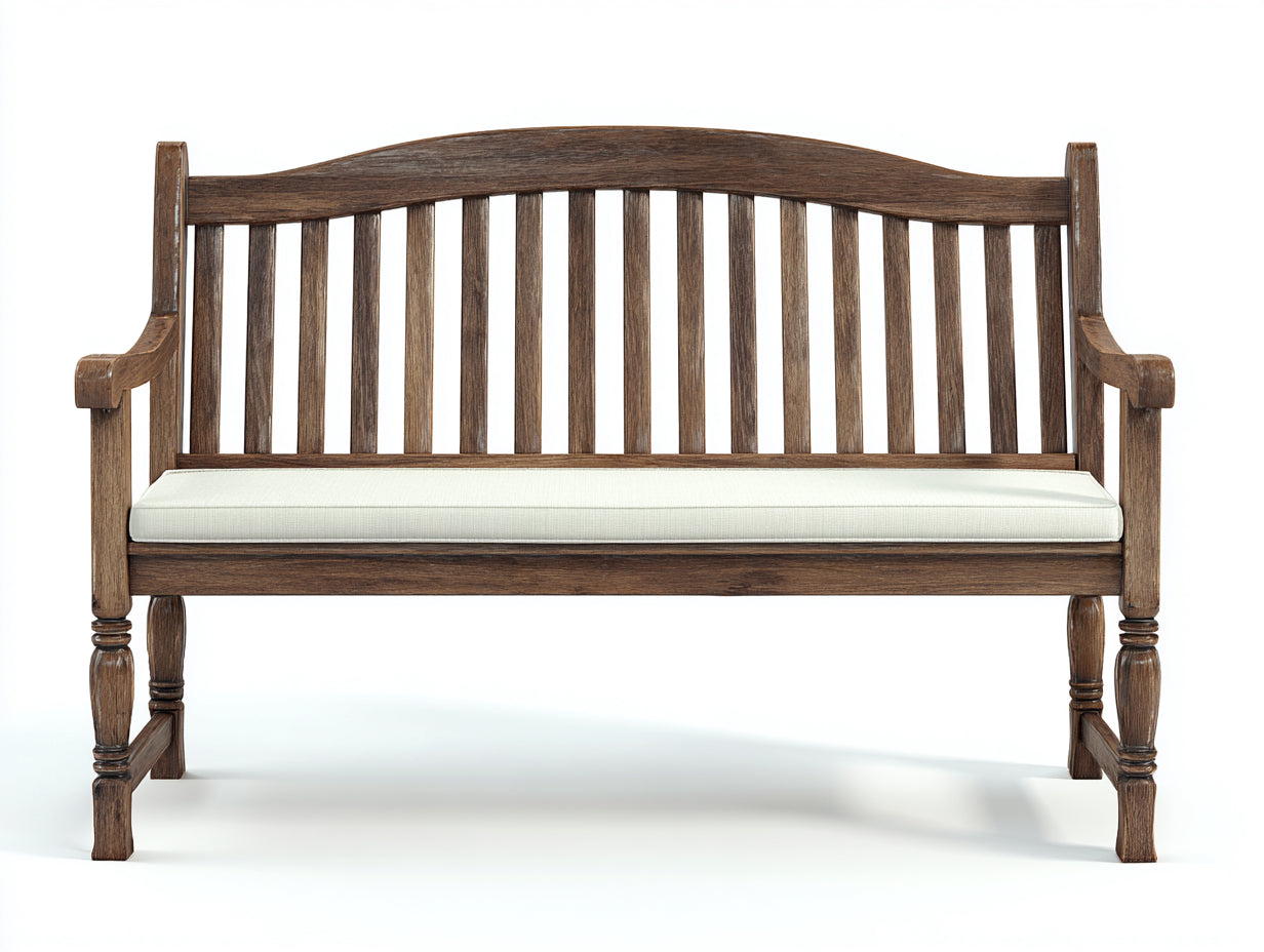 Bancos de jardín de madera 130 x 60 x 92 cm - marrón oscuro y beige - respaldo curvo con cojín