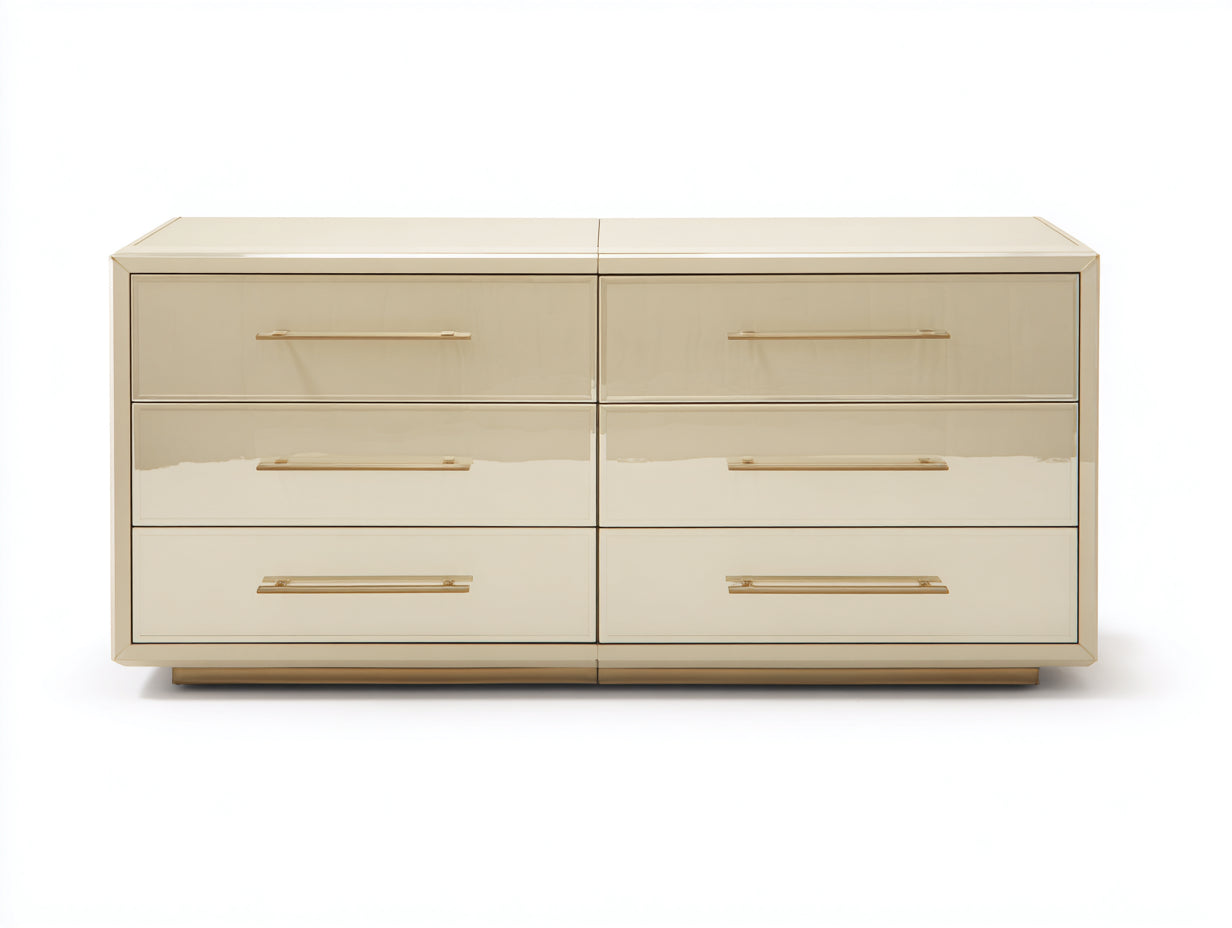 Cómodas de madera manufacturada 160x45x76 cm - beige-dorado - 6 cajones