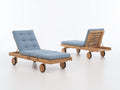 Tumbonas de madera maciza 200x70x78 cm - madera natural-azul-negro - respaldo reclinable con ruedas