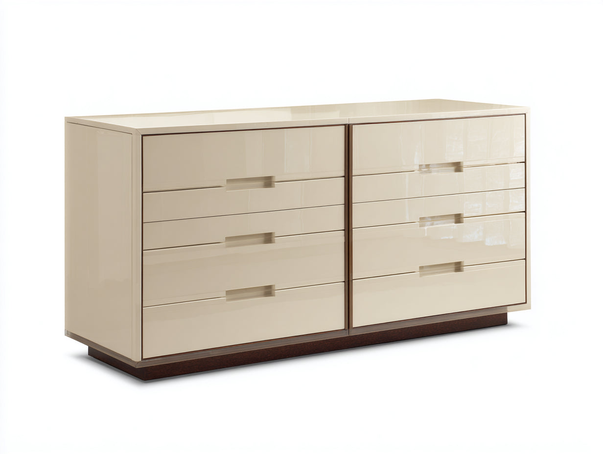 Cómodas lacadas 170 x 45 x 82 cm - beige brillante y marrón oscuro - diseño moderno con 10 cajones