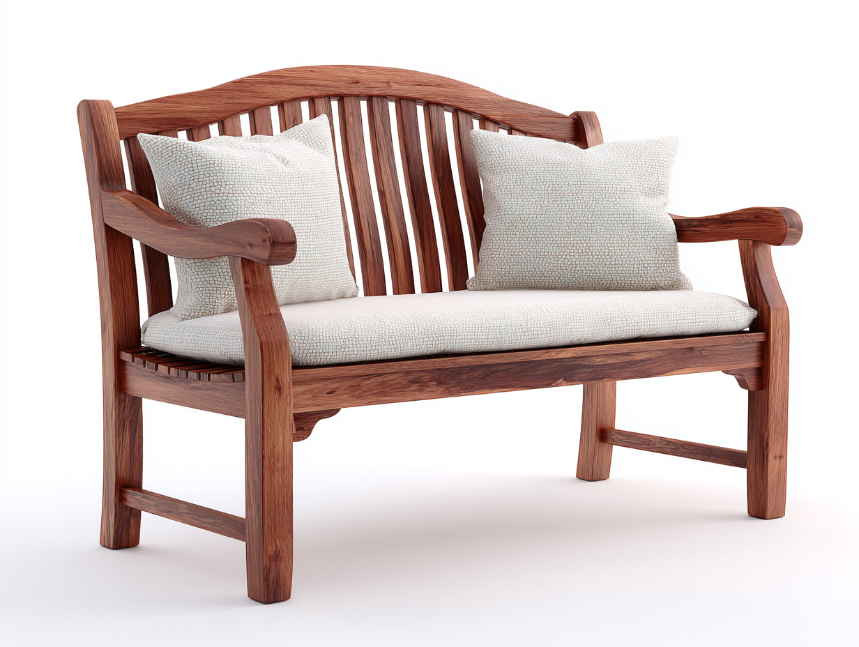 Bancos de jardín de madera 150x62x96 cm marrón rojizo para exterior con respaldo curvo estilo clásico