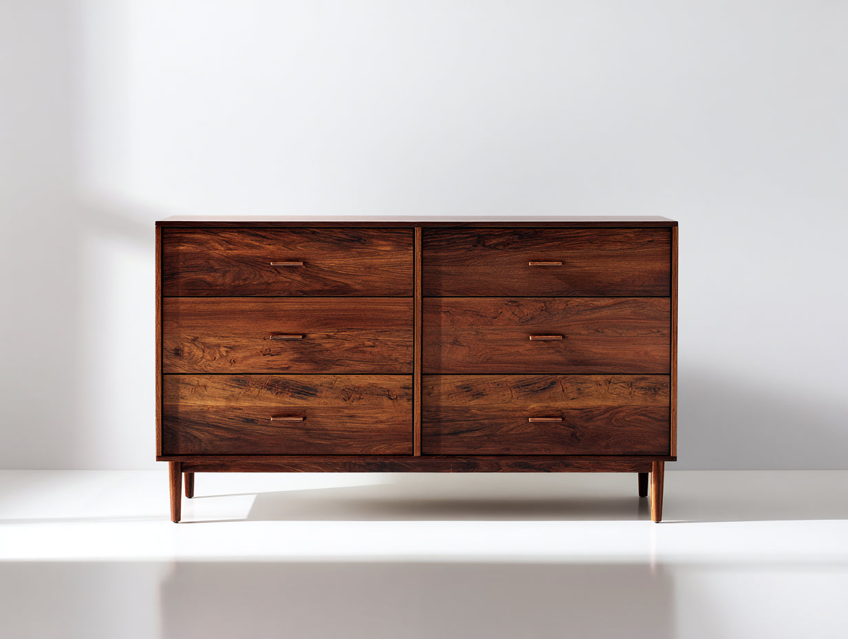 Cómodas de madera manufacturada 150x45x75 cm - marrón nogal - 6 cajones