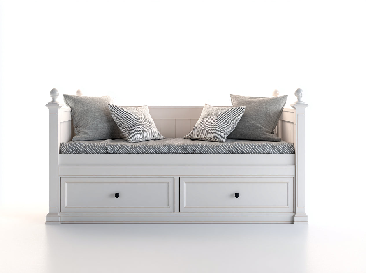 Sofás cama de madera 205 x 95 x 90 cm - blanco y gris - diseño clásico con 2 cajones