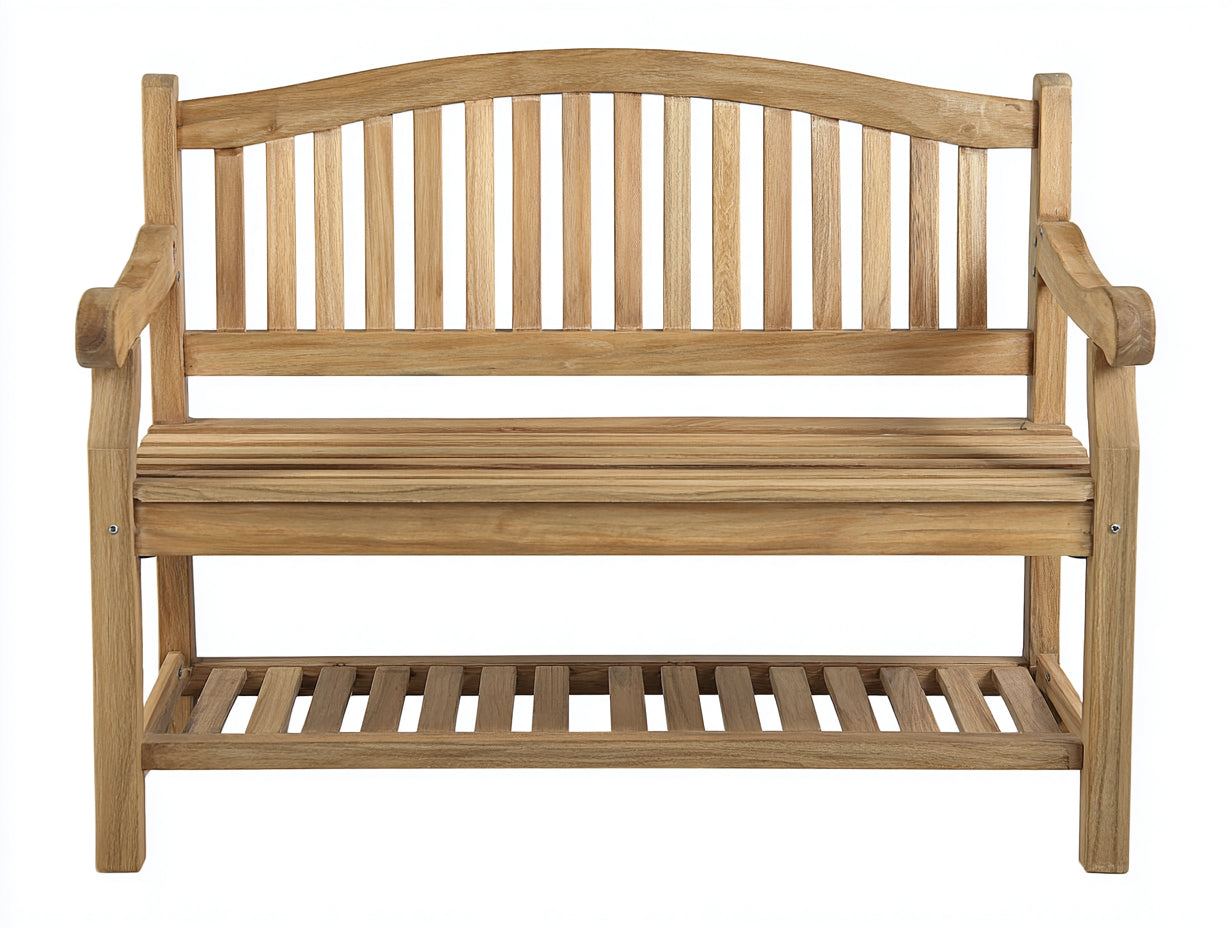 Bancos de jardín de madera con estante inferior 130x62x112 cm marrón natural para terraza diseño clásico