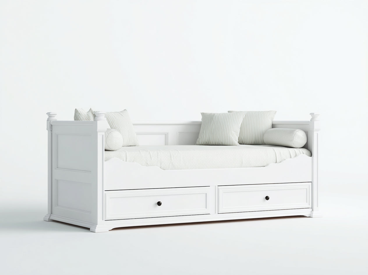 Sofás cama de madera 200x95x92 cm - blanco - con 2 cajones y laterales altos