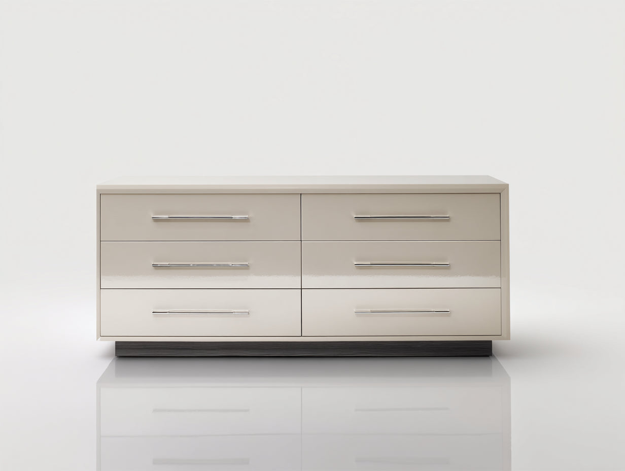 Cómodas de 6 cajones en MDF 160x45x78 cm beige para dormitorio estilo moderno