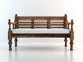 Bancos de jardín de madera 150 x 60 x 92 cm - marrón rústico y blanco - respaldo horizontal con cojín