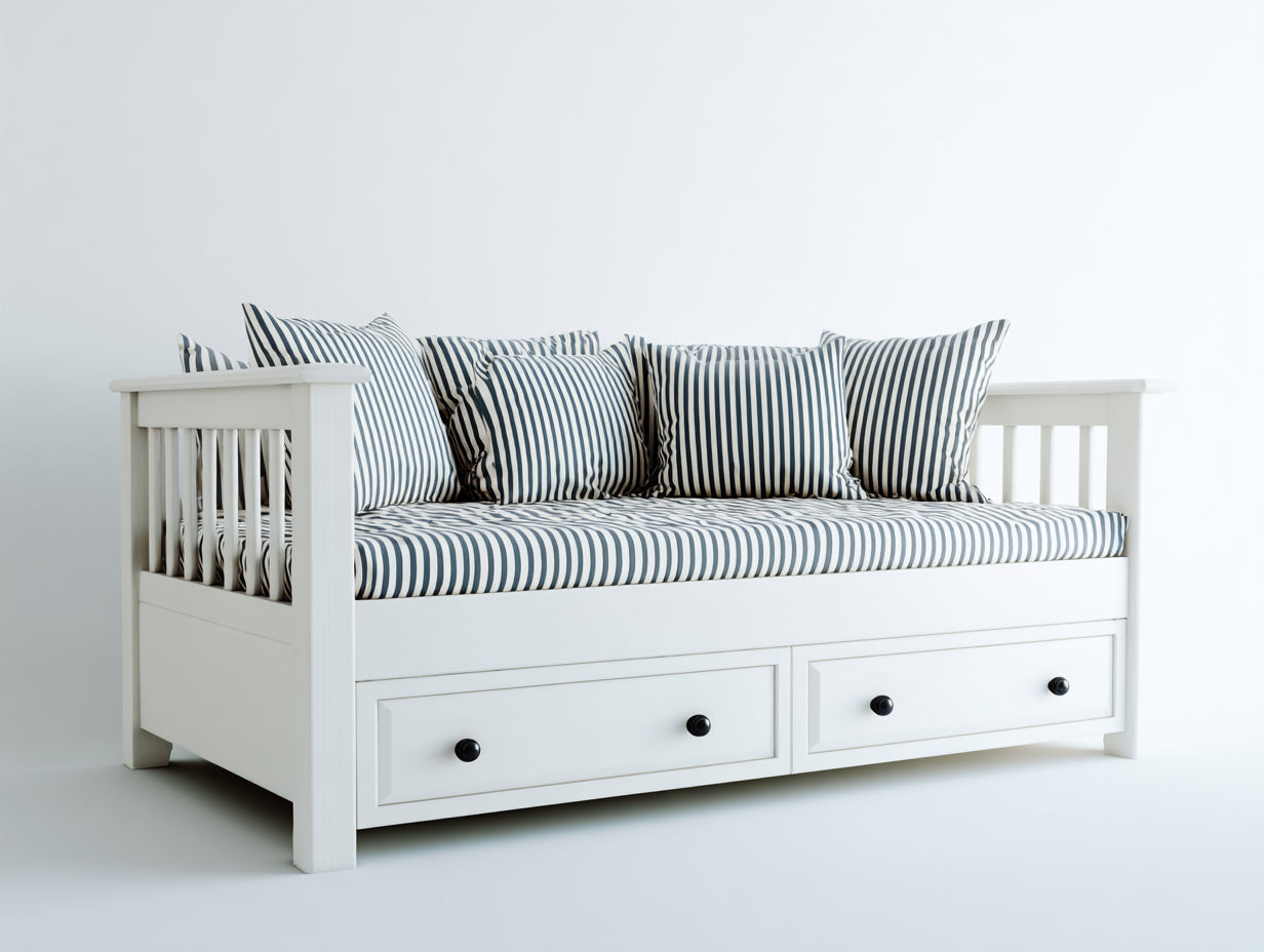 Sofás cama de madera 200x90x86 cm - blanco-azul oscuro - con 2 cajones