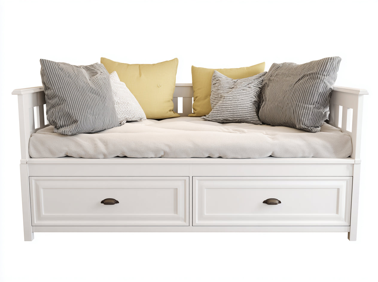Sofás cama de madera con 2 cajones 205x95x88 cm blanco para dormitorio diseño clásico