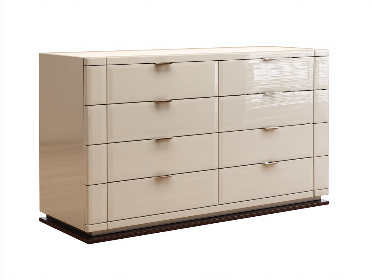 Cómodas de madera 160x45x86 cm - beige-marrón oscuro - 8 cajones con acabado lacado